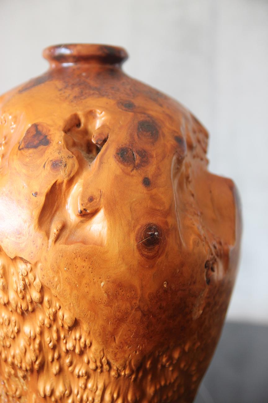 Intagliato a mano Bellissimo vaso grande in legno d'acero di radica in vendita
