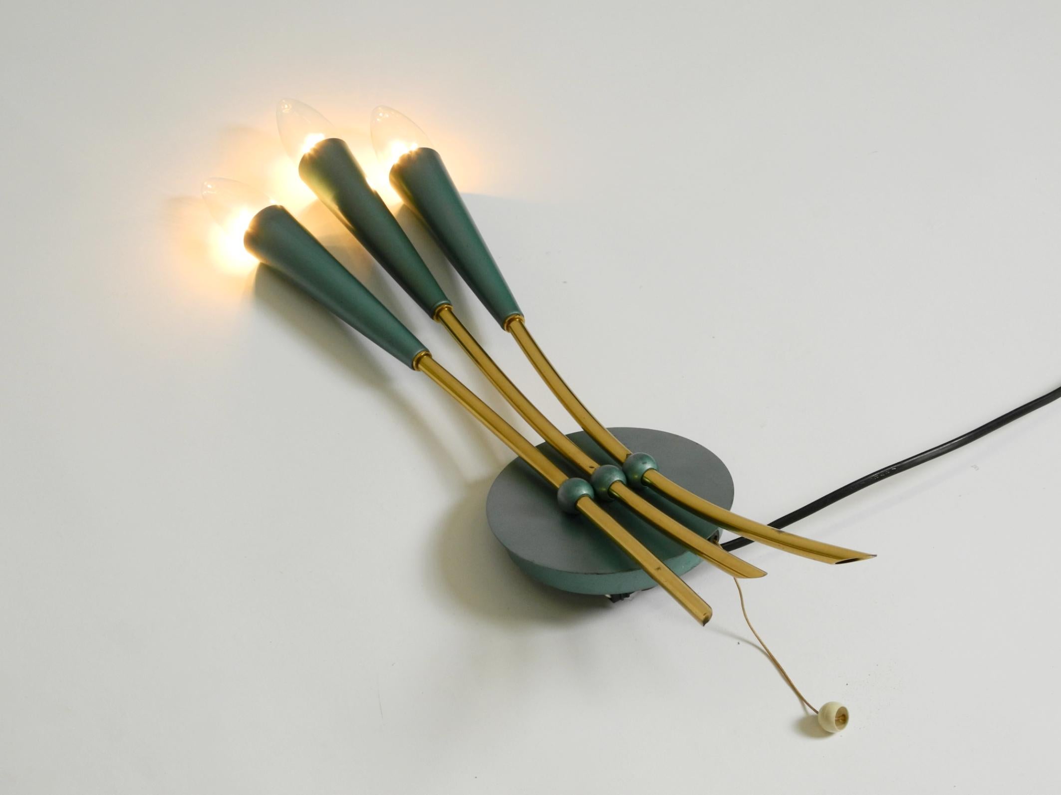 Beautiful large Mid Century Modern 3-light cone wall lamp made of brass For Sale 9