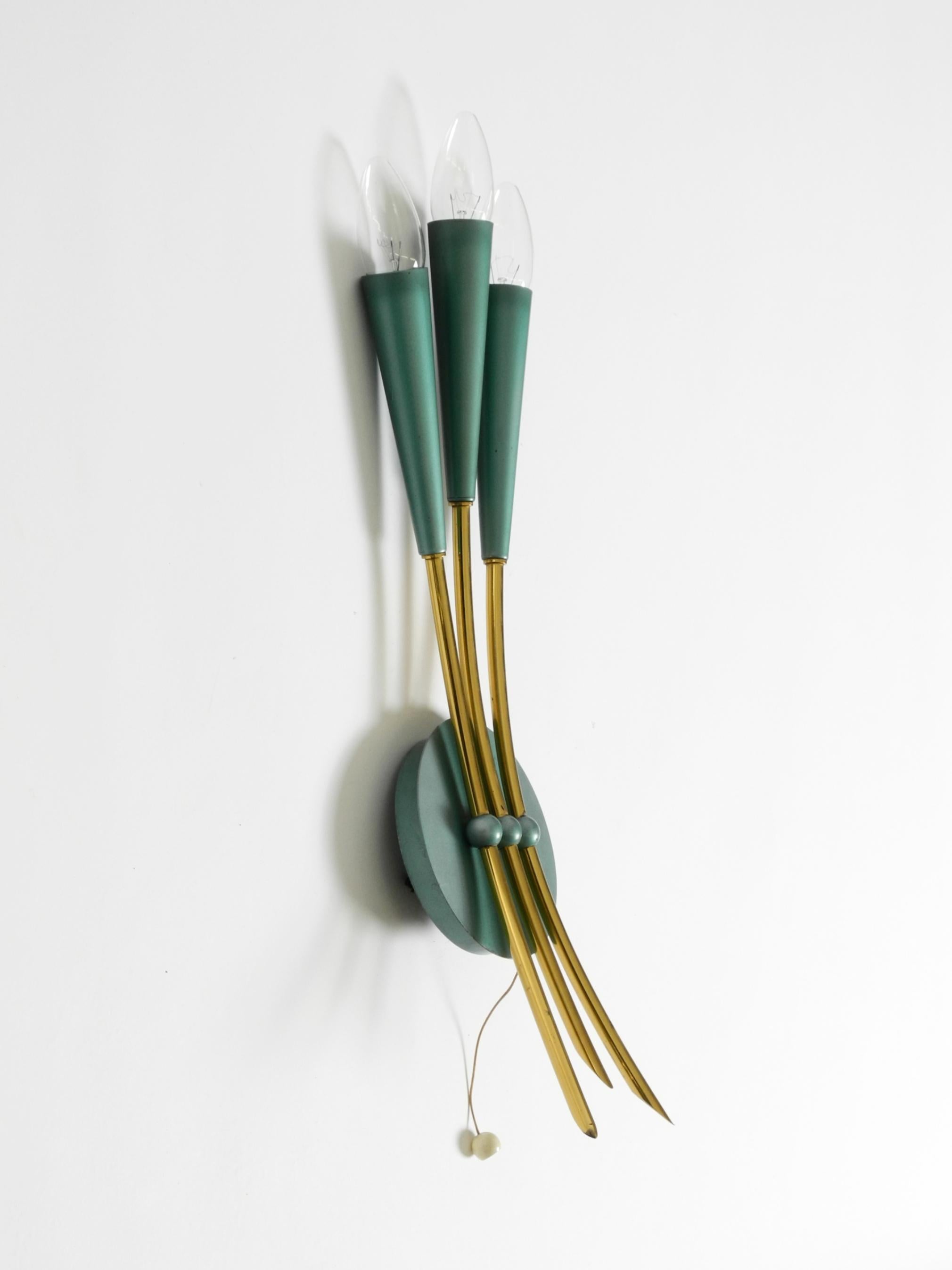 German Beautiful large Mid Century Modern 3-light cone wall lamp made of brass For Sale