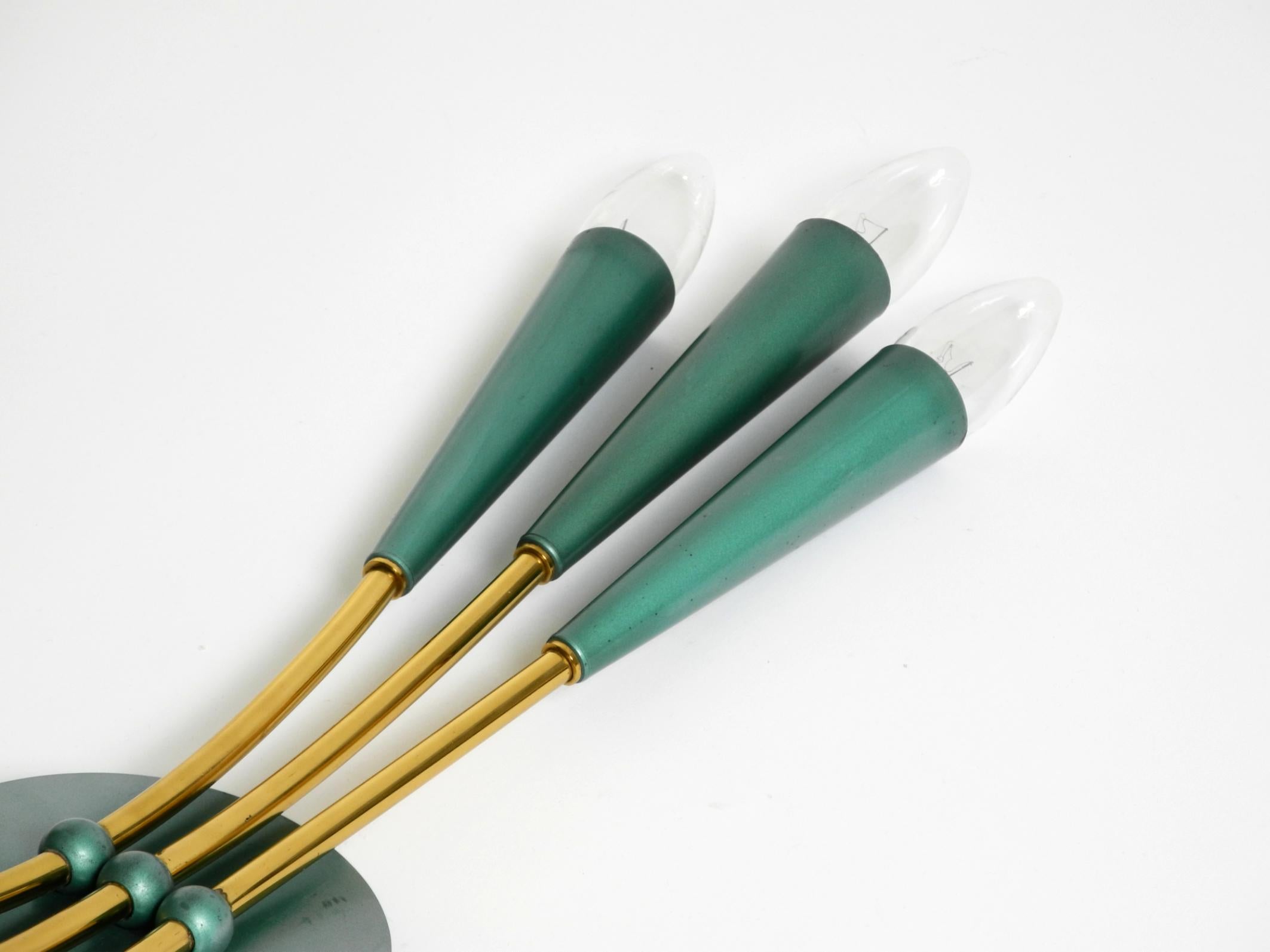 Metal Beautiful large Mid Century Modern 3-light cone wall lamp made of brass For Sale