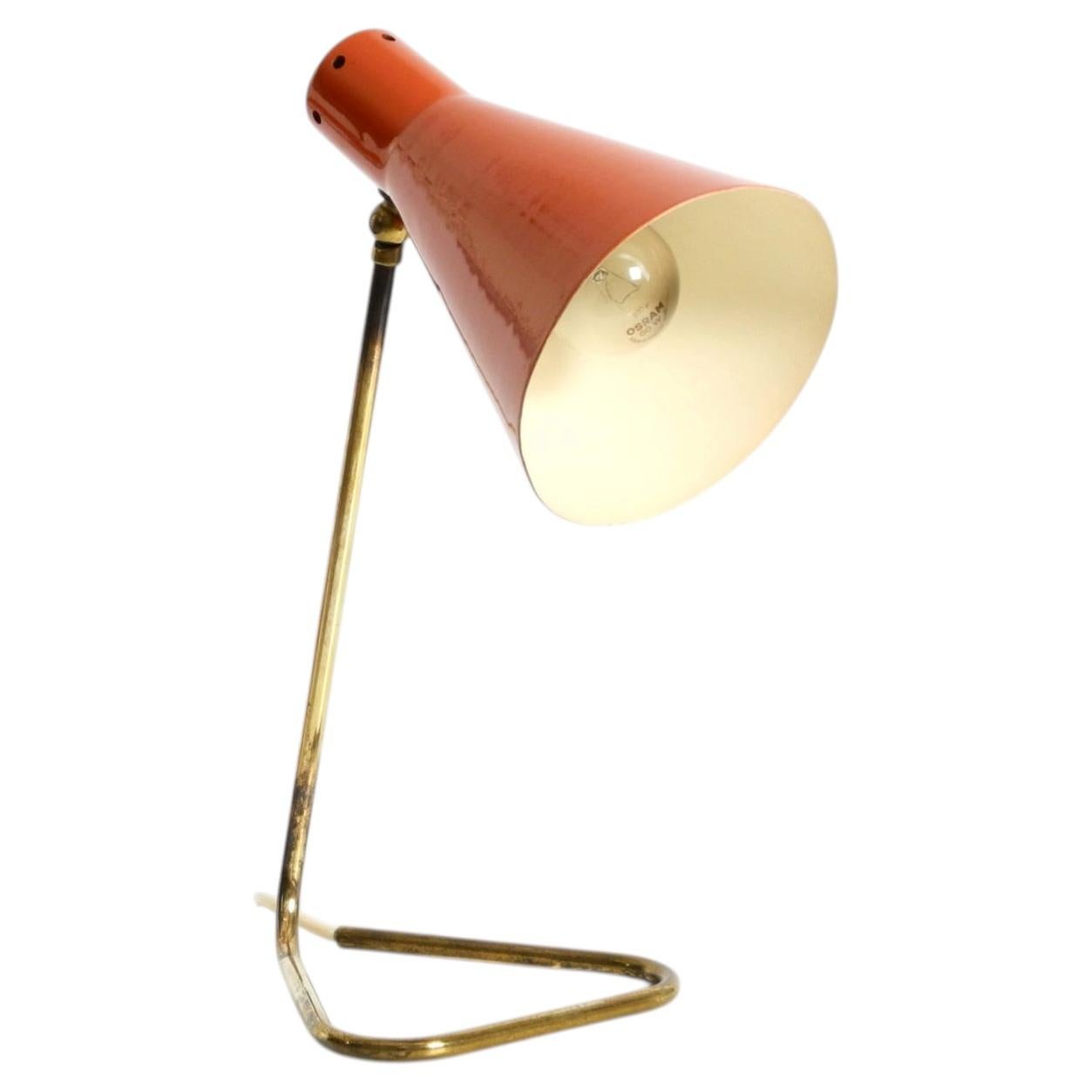 Beautiful, Large Mid-Century Modern Brass Table Lamp with a Brick-Red Shade