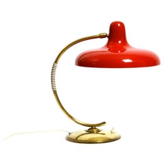 Retro Beautiful large Mid Century Modern brass table lamp with red metal shade
