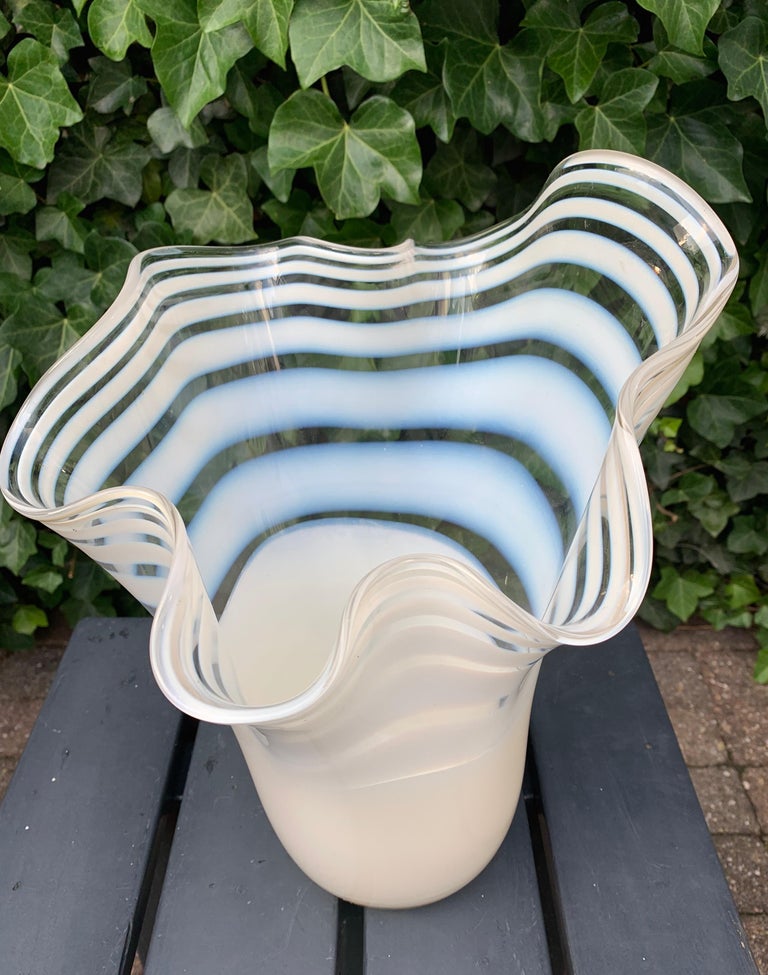 Hand-Crafted Large Mid-Century Modern Mouthblown Italian Murano Flowery Glass Vase For Sale
