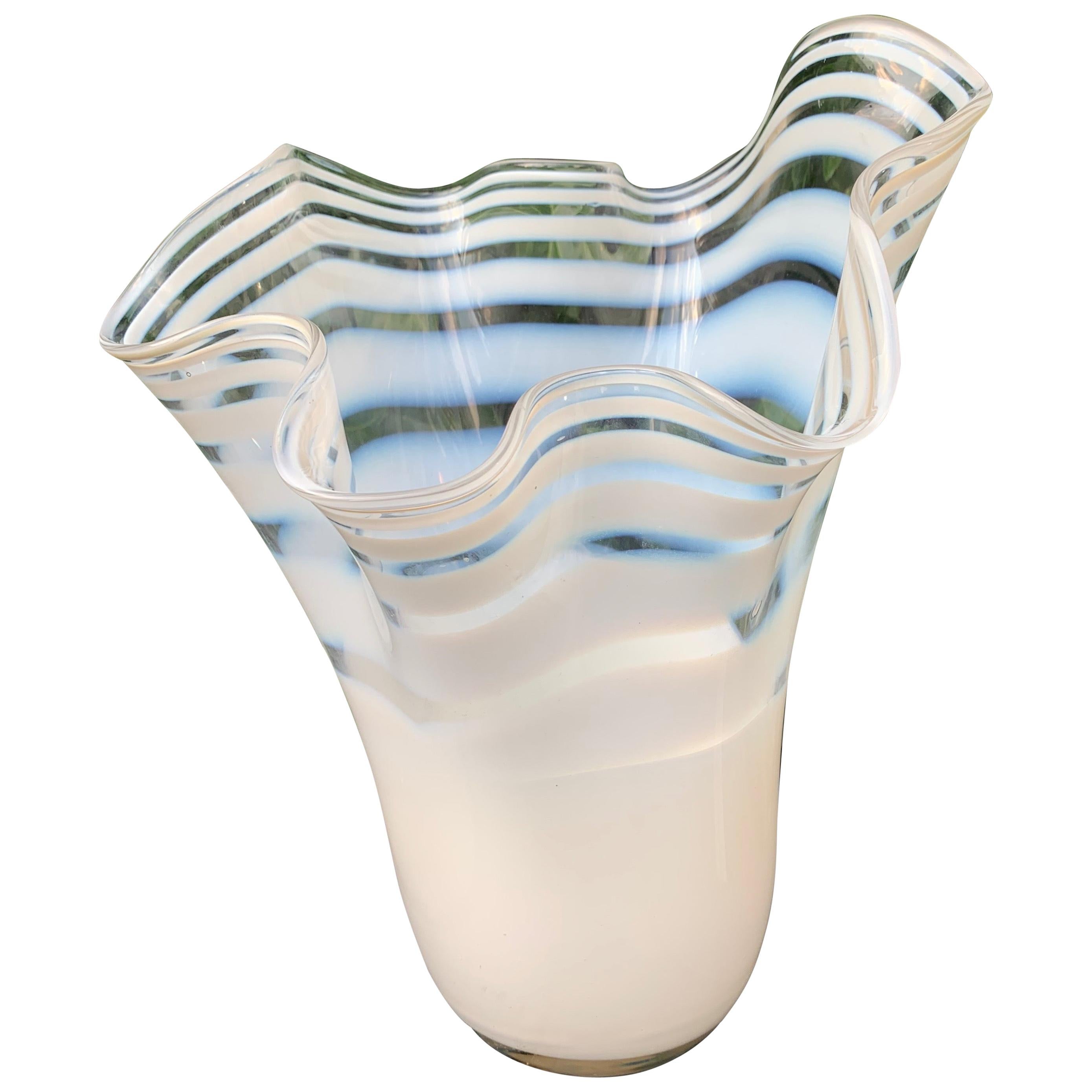 Large Mid-Century Modern Mouthblown Italian Murano Flowery Glass Vase For Sale