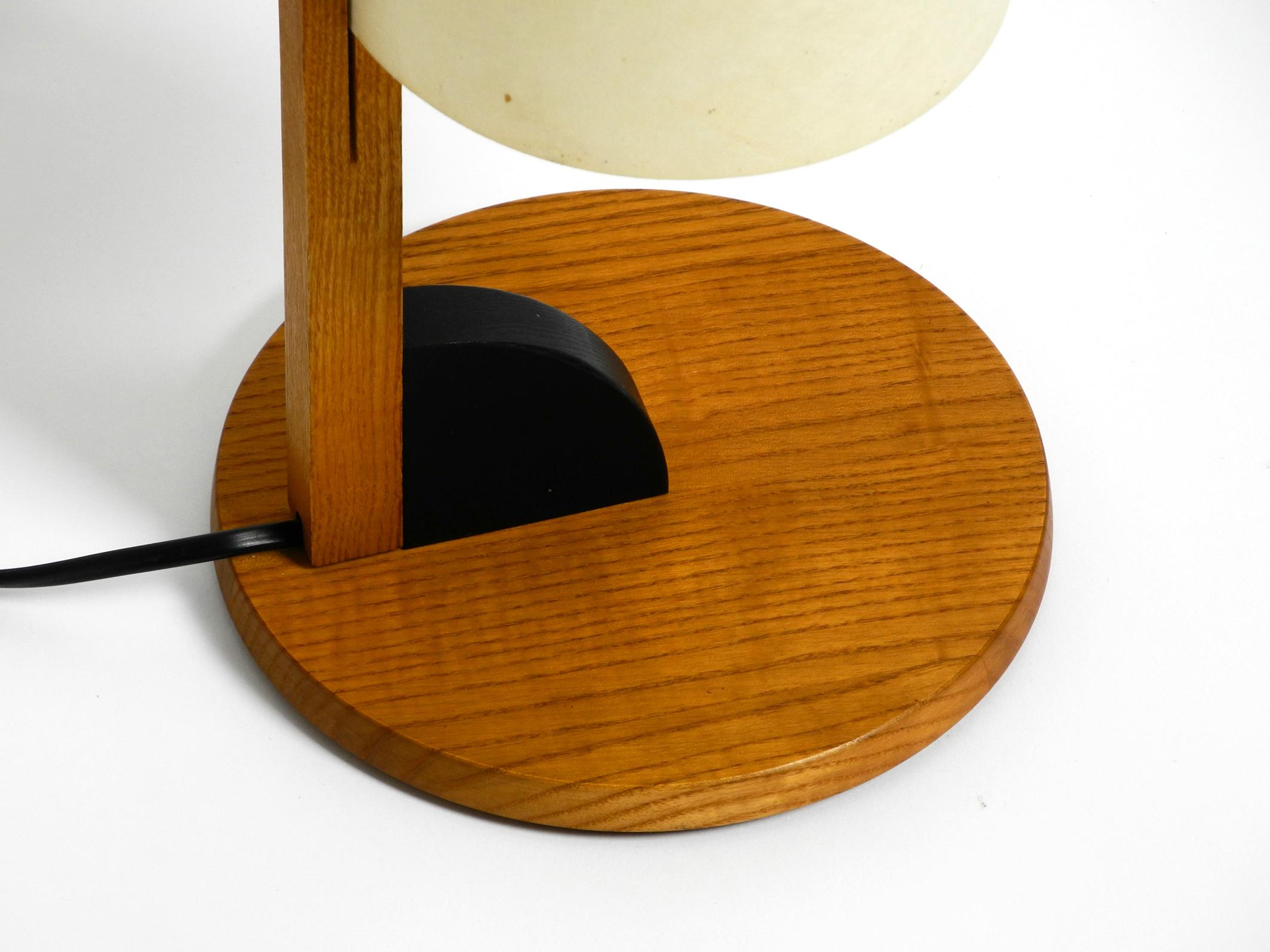 Beautiful Large Minimalist Teak Table Lamp with Lunopal Shade by Domus 80s 3