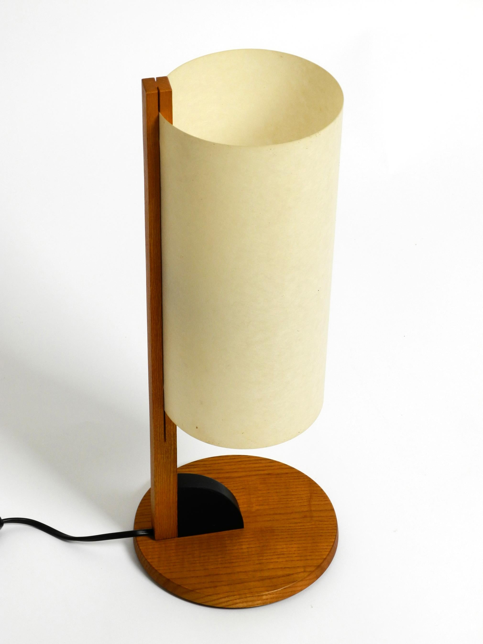 Post-Modern Beautiful Large Minimalist Teak Table Lamp with Lunopal Shade by Domus 80s