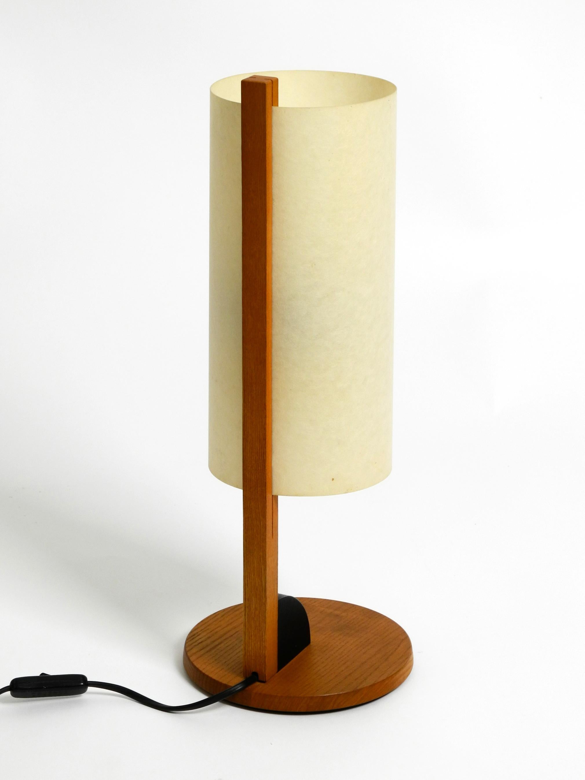 German Beautiful Large Minimalist Teak Table Lamp with Lunopal Shade by Domus 80s