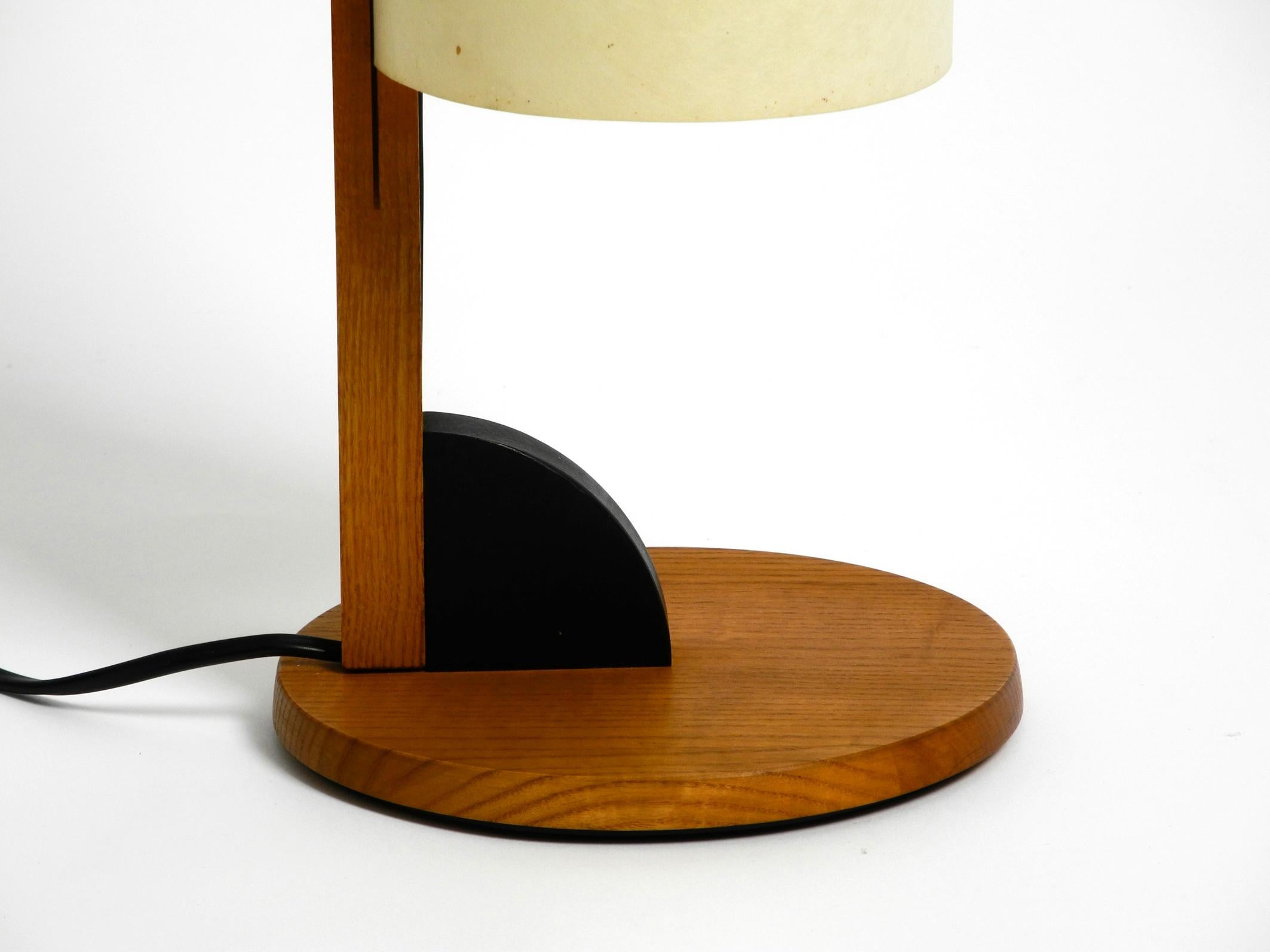 Late 20th Century Beautiful Large Minimalist Teak Table Lamp with Lunopal Shade by Domus 80s