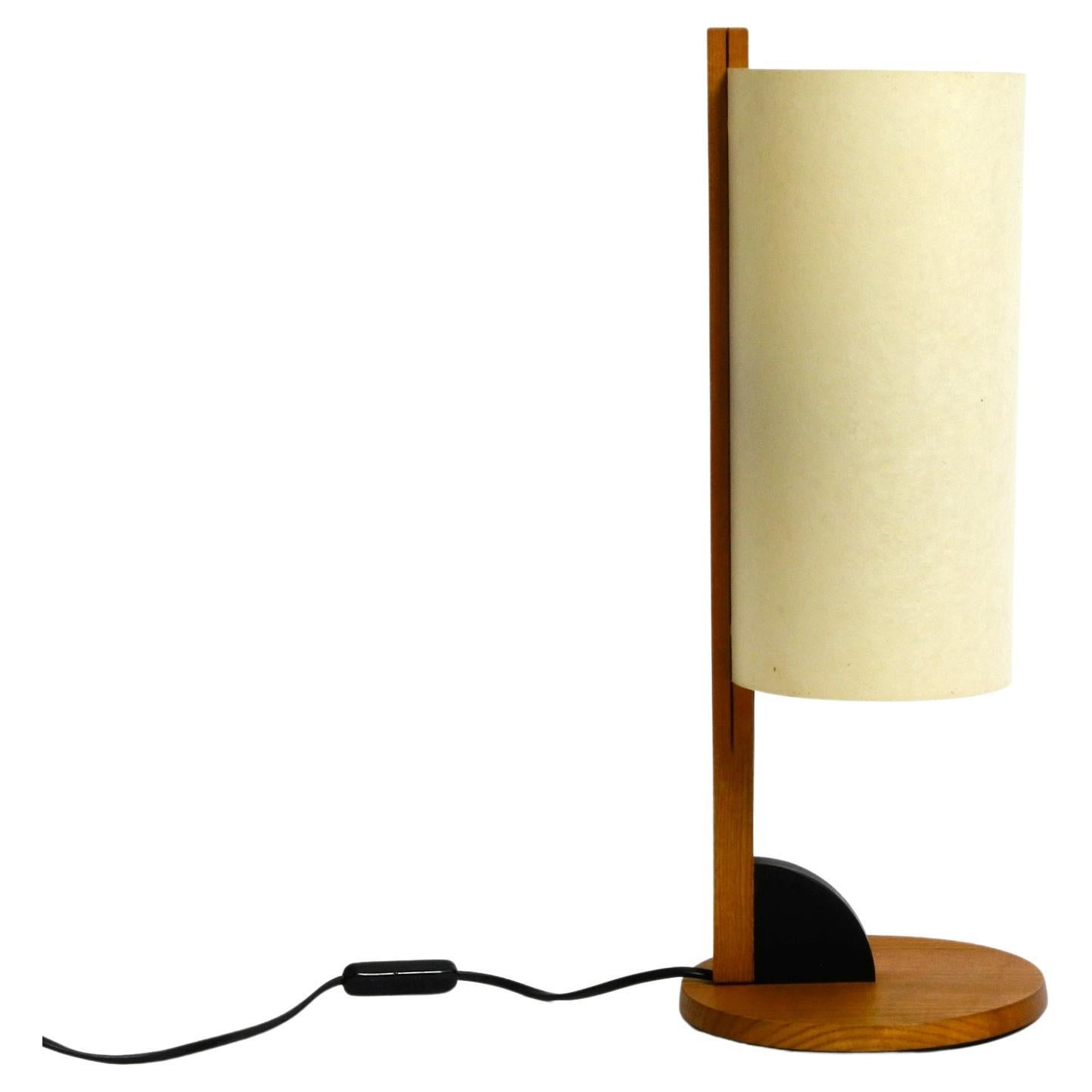 Beautiful Large Minimalist Teak Table Lamp with Lunopal Shade by Domus 80s