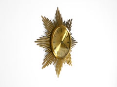Schöne große Original 1960er Jahre Messing Sonnenschliff Wanduhr von Junghans ATO-MAT