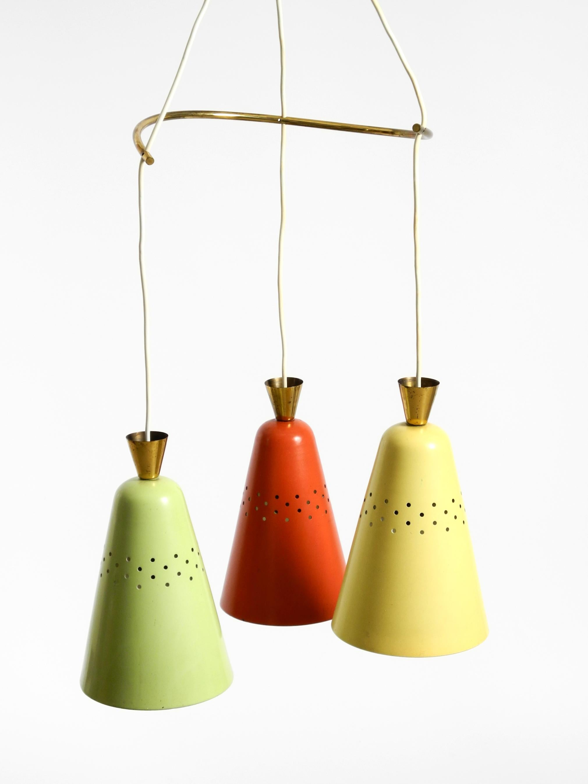 Magnifique grand plafonnier original du milieu du siècle à 3 bras de sacs colorés en vente 5