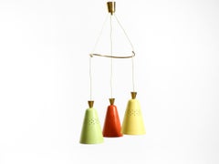 Schöne große original Mitte des Jahrhunderts 3-Arm bunte Tasche Deckenlampe