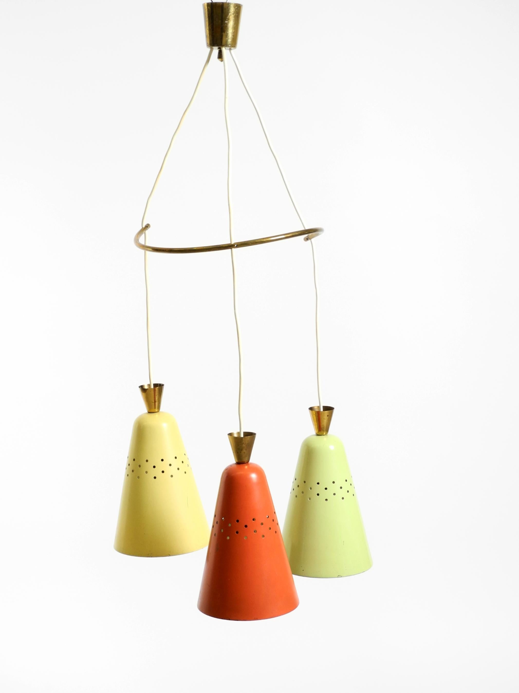 Allemand Magnifique grand plafonnier original du milieu du siècle à 3 bras de sacs colorés en vente