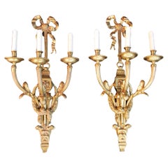 Vintage Beautiful large pair  French solid bronze sconces