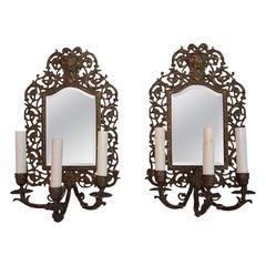Beautiful Large pair of French late 19 th Century/mirror bronze sconces