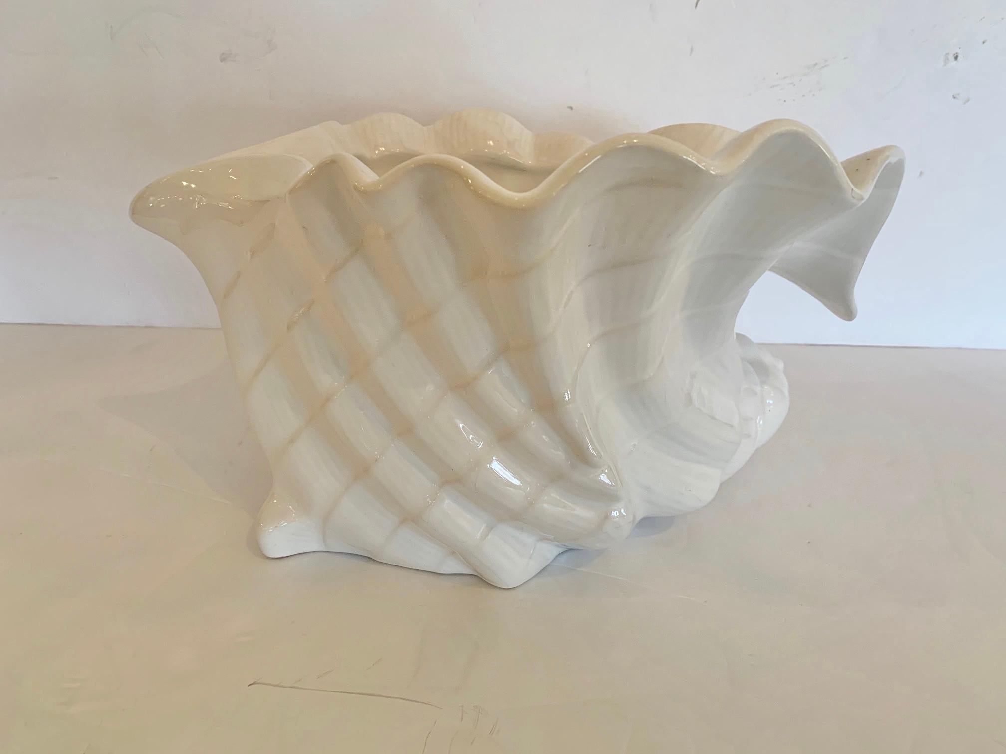 Beautiful Large Portuguese Ceramic Nautilus Shell Pottery Planter Flower Pot For Sale 1