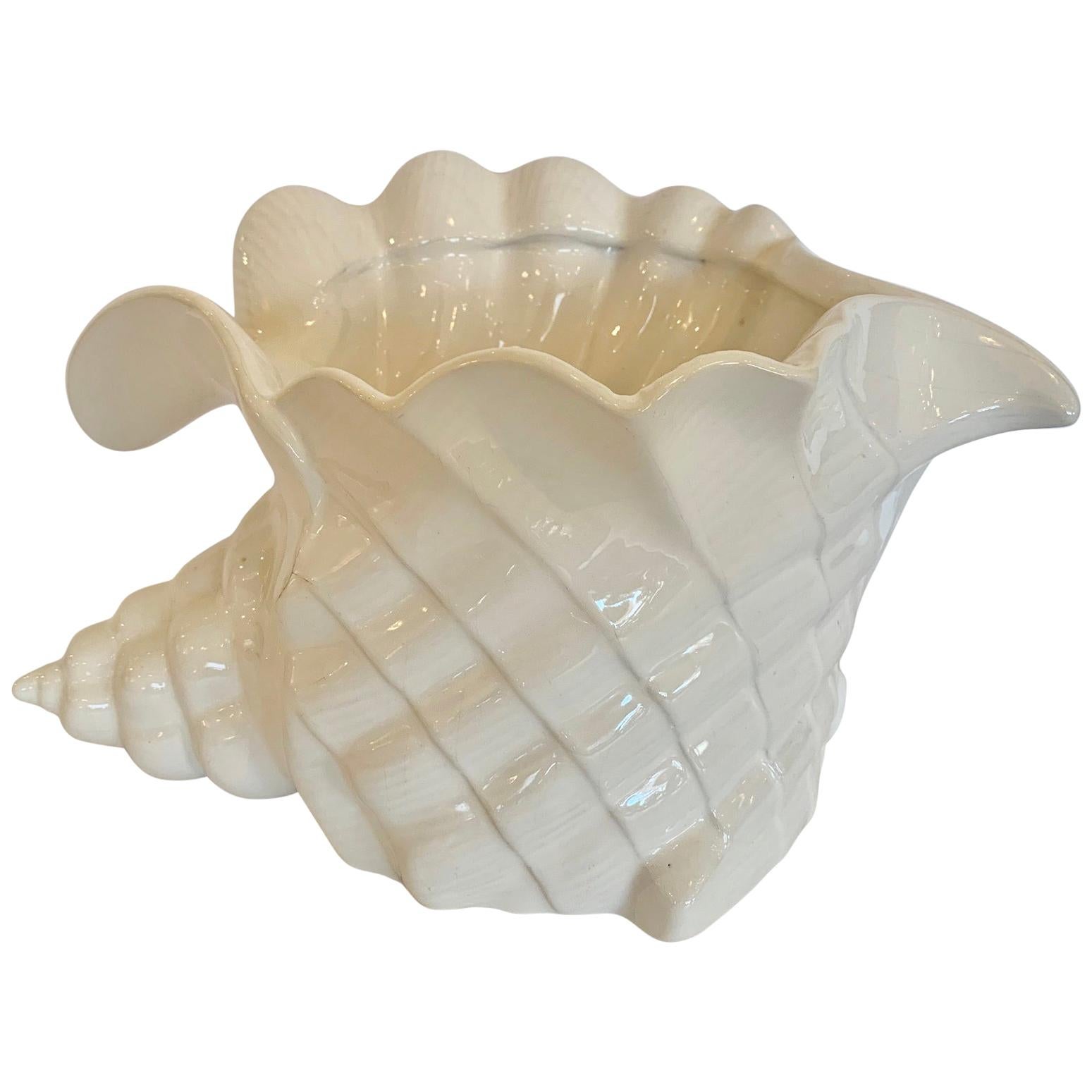 Beautiful Large Portuguese Ceramic Nautilus Shell Pottery Planter Flower Pot For Sale
