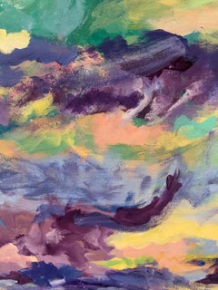 Beautiful Large Rectangular Abstract in Yellow, Violet and Blue