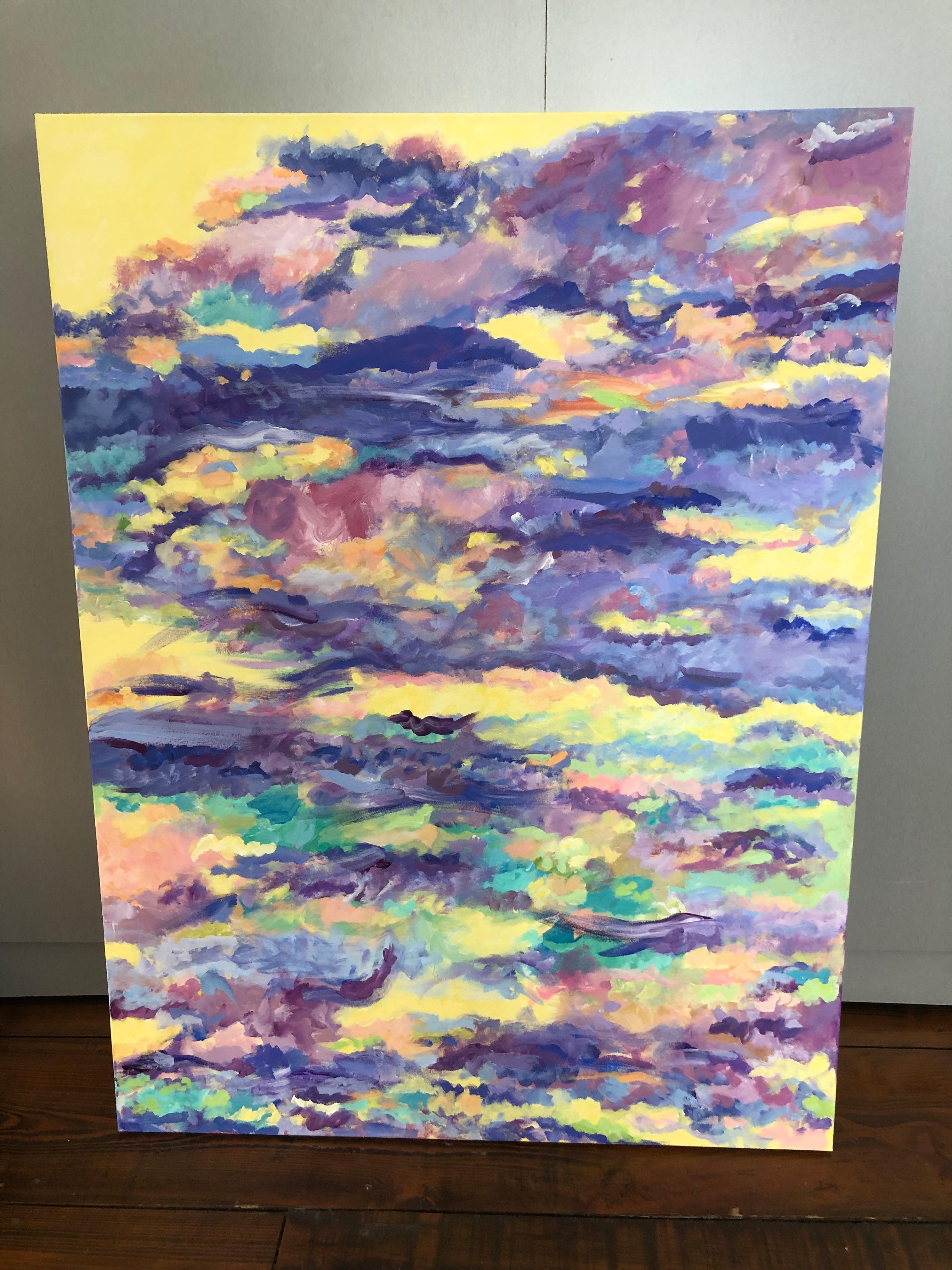 Beautiful Large Rectangular Abstract in Yellow, Violet and Blue 1