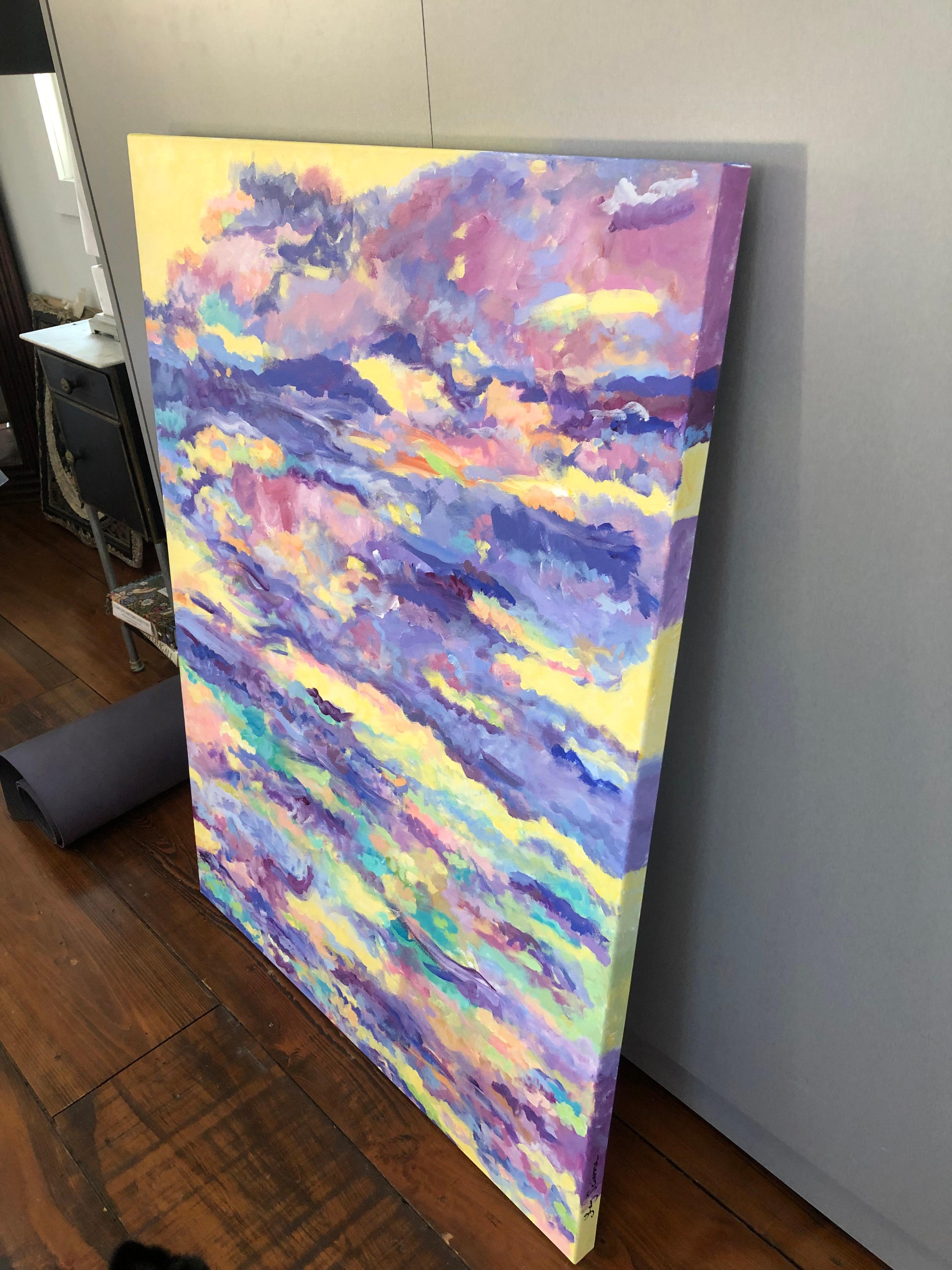 Beautiful Large Rectangular Abstract in Yellow, Violet and Blue 2