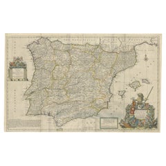 Magnifique carte à grande échelle d'Espagne et du Portugal publiée par Herman Moll en 1711
