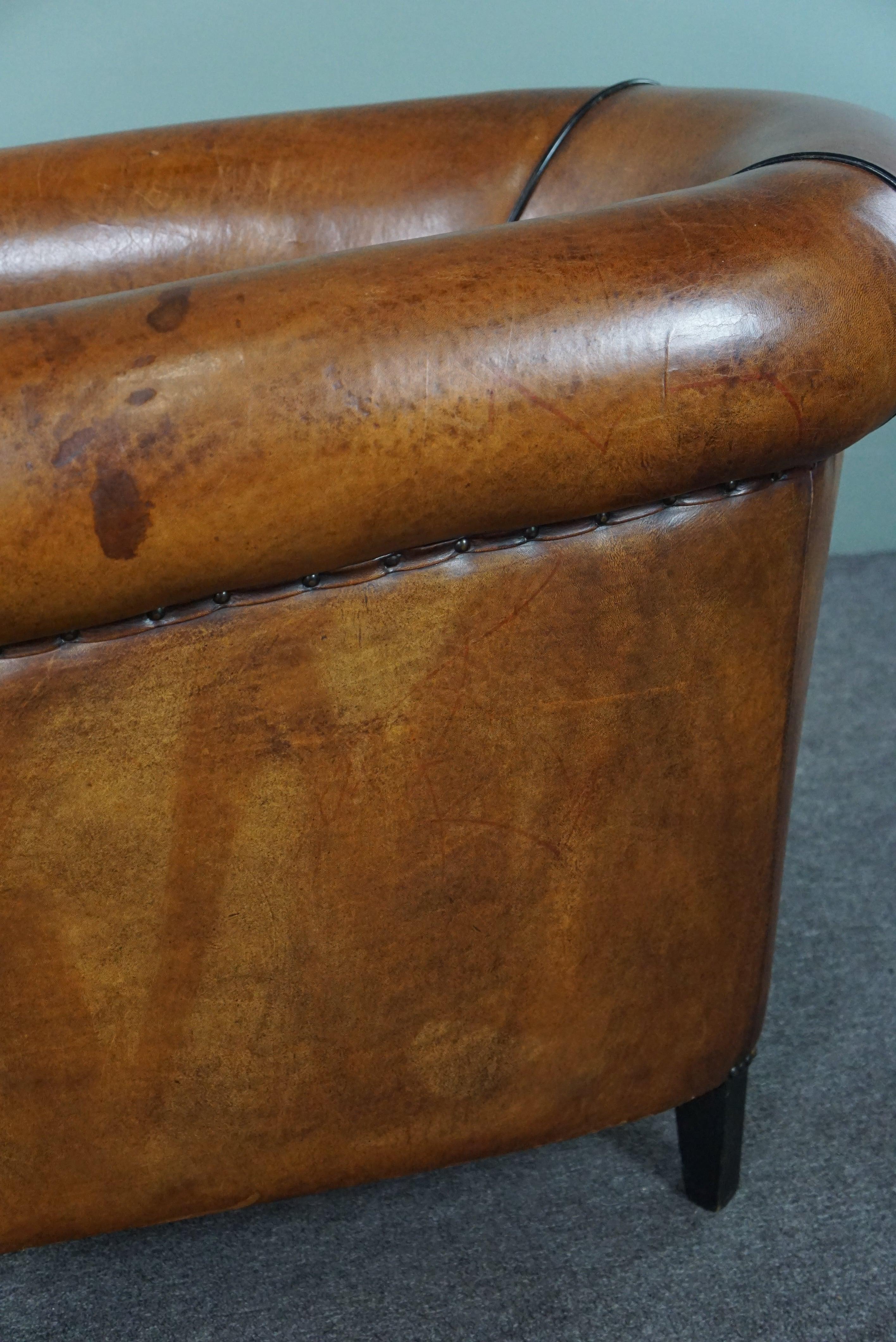 Beautiful large sheep leather club chair finished with black piping For Sale 3