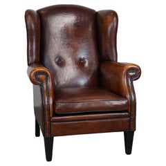 Used Beautiful large sheepskin leather wingback armchair with stunning colors 