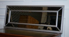 BEAUTIFUL LARGE SILVER BEADED CUSHIONED BEVELLED RECTANGULAR MiRROR