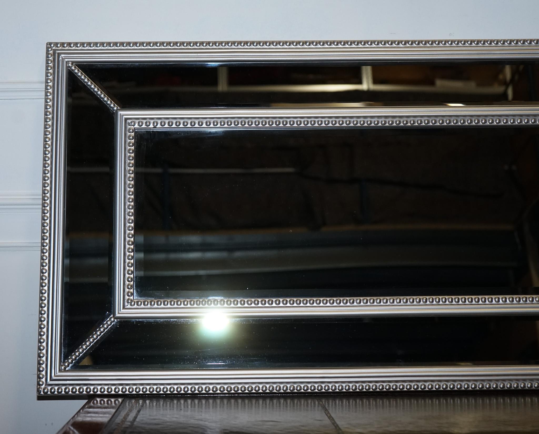 Hand-Crafted BEAUTIFUL LARGE SILVER BEADED CUSHIONED BEVELLED RECTANGULAR MiRROR For Sale