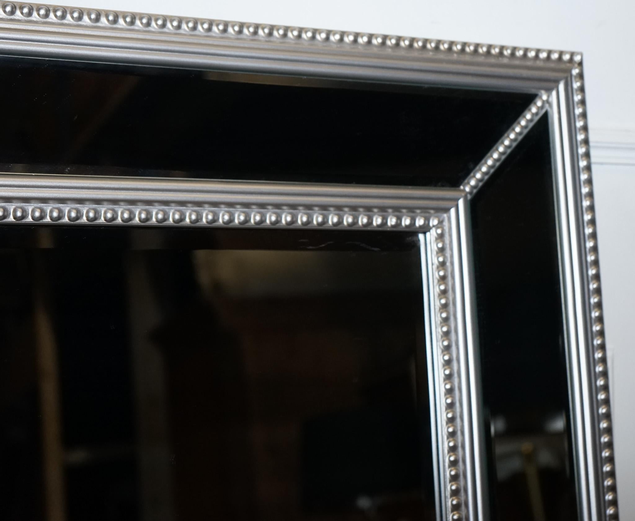 Mirror BEAUTIFUL LARGE SILVER BEADED CUSHIONED BEVELLED RECTANGULAR MiRROR For Sale
