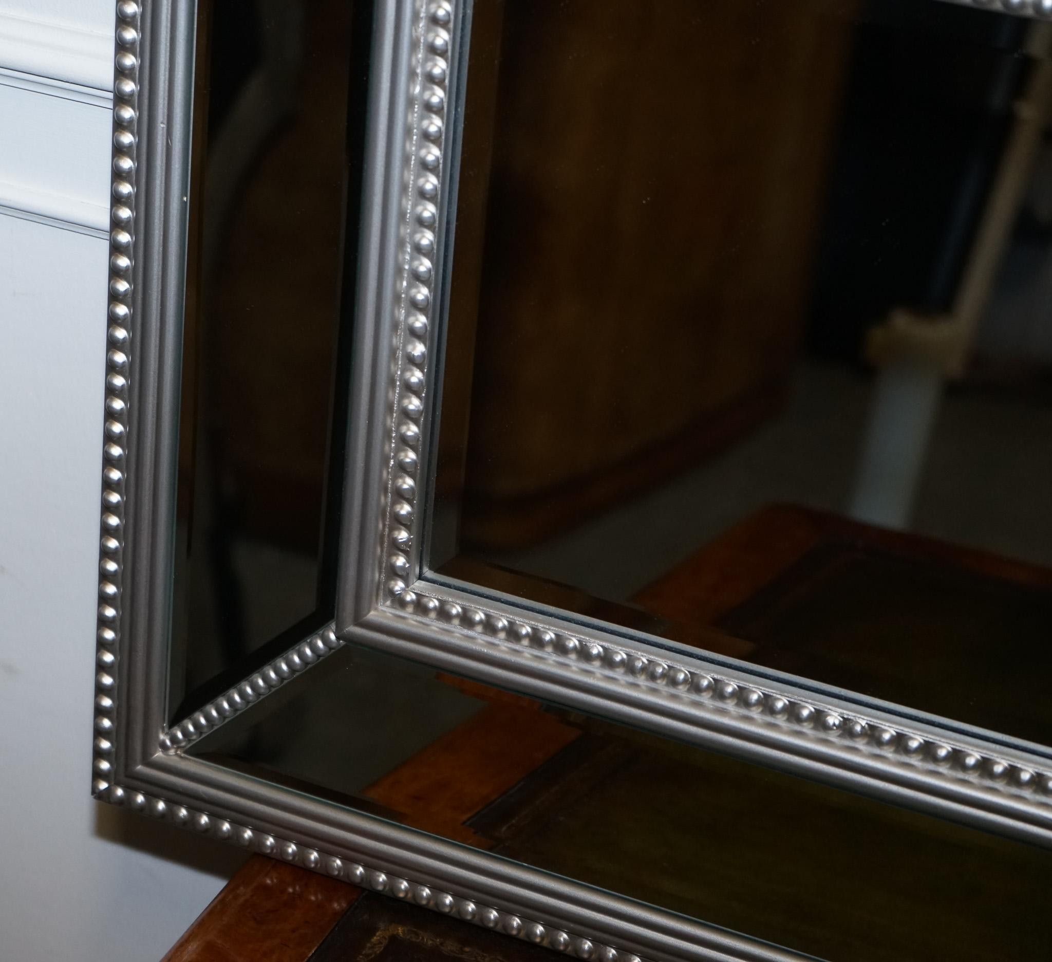 BEAUTIFUL LARGE SILVER BEADED CUSHIONED BEVELLED RECTANGULAR MiRROR For Sale 1