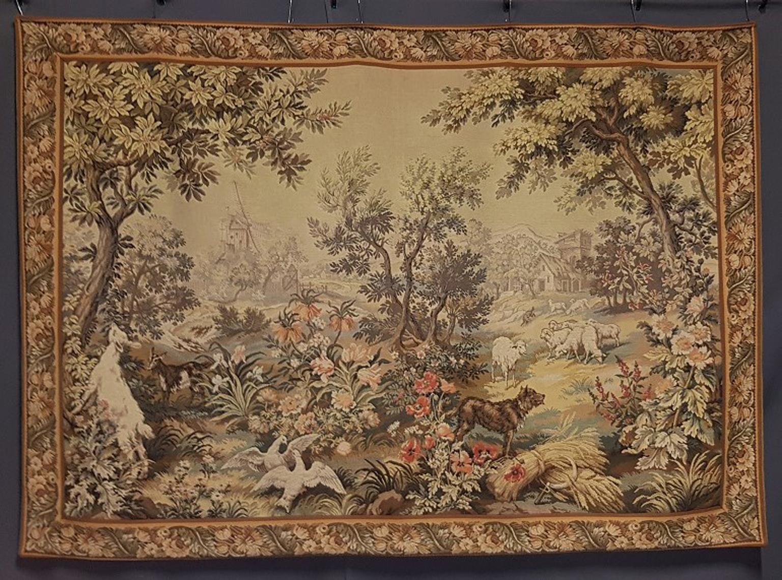 Hand-Woven Beautiful Large Tapestry Rug Carpet, France, 19th Century