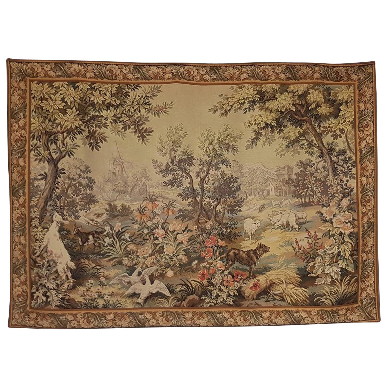 Beautiful Large Tapestry Rug Carpet, France, 19th Century