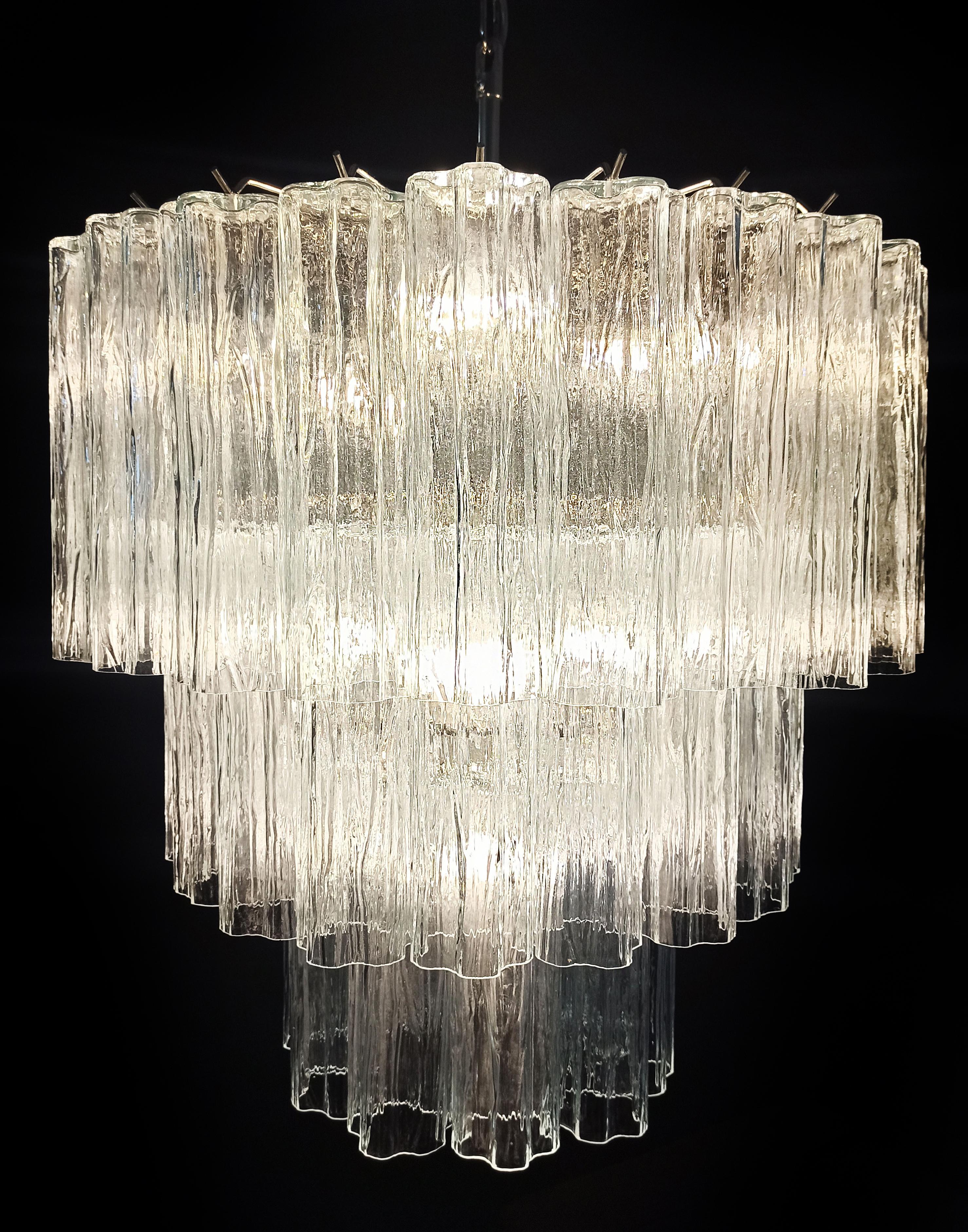 Beautiful Large three-Tier Murano Glass Tube Chandelier - 52 glasses For Sale 4