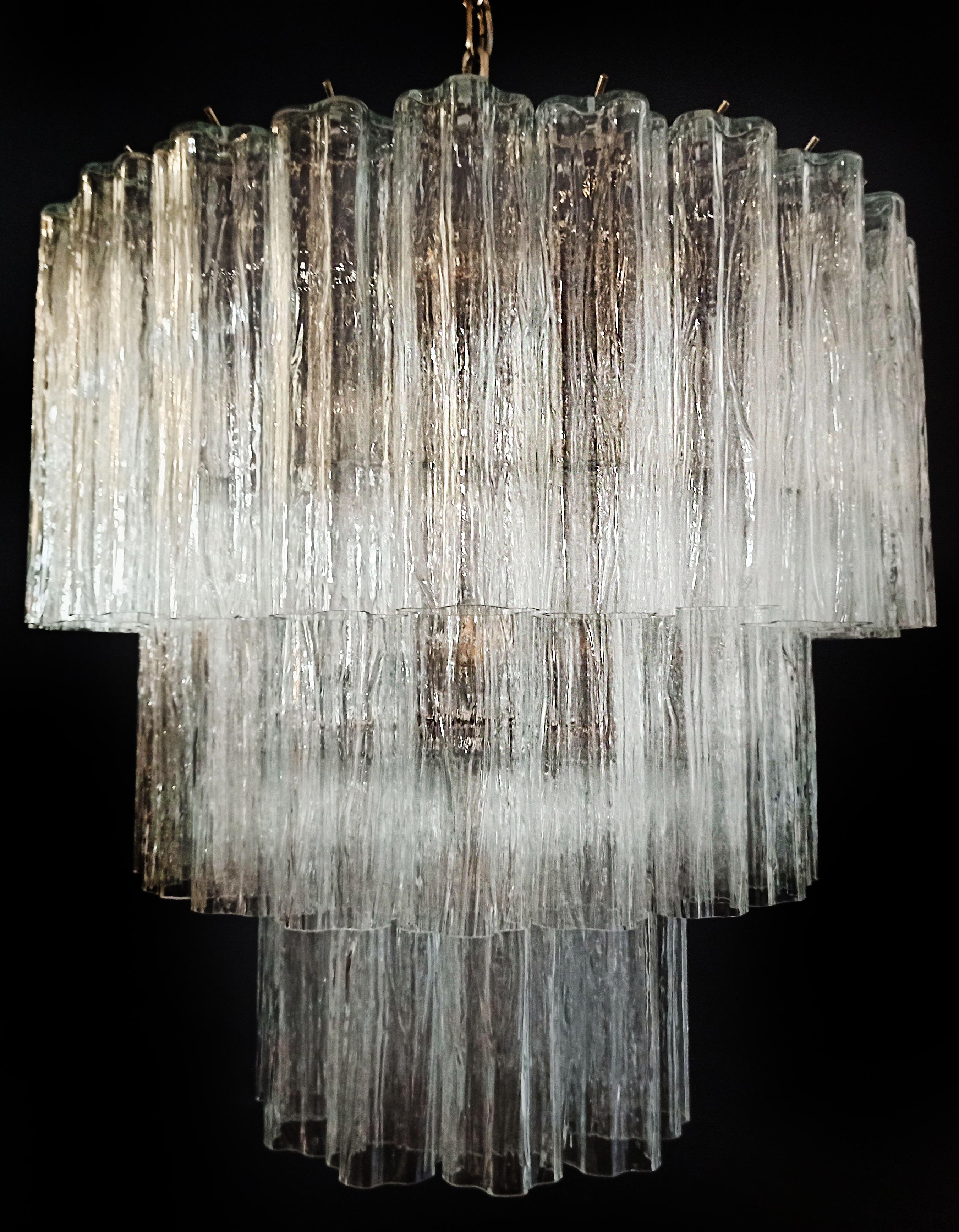 Beautiful Large three-Tier Murano Glass Tube Chandelier - 52 glasses In Good Condition For Sale In Budapest, HU