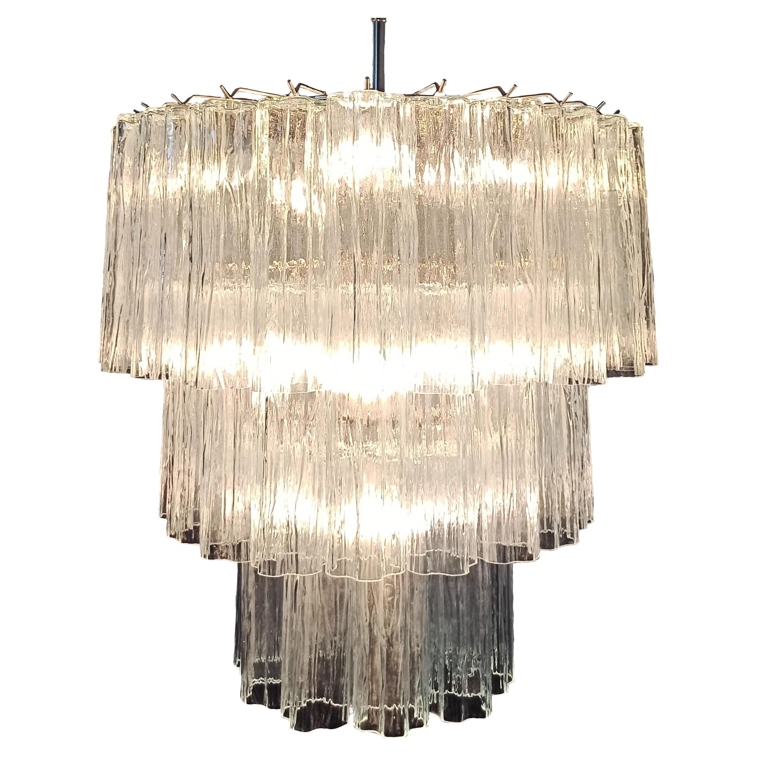 Beautiful Large three-Tier Murano Glass Tube Chandelier - 52 glasses For Sale