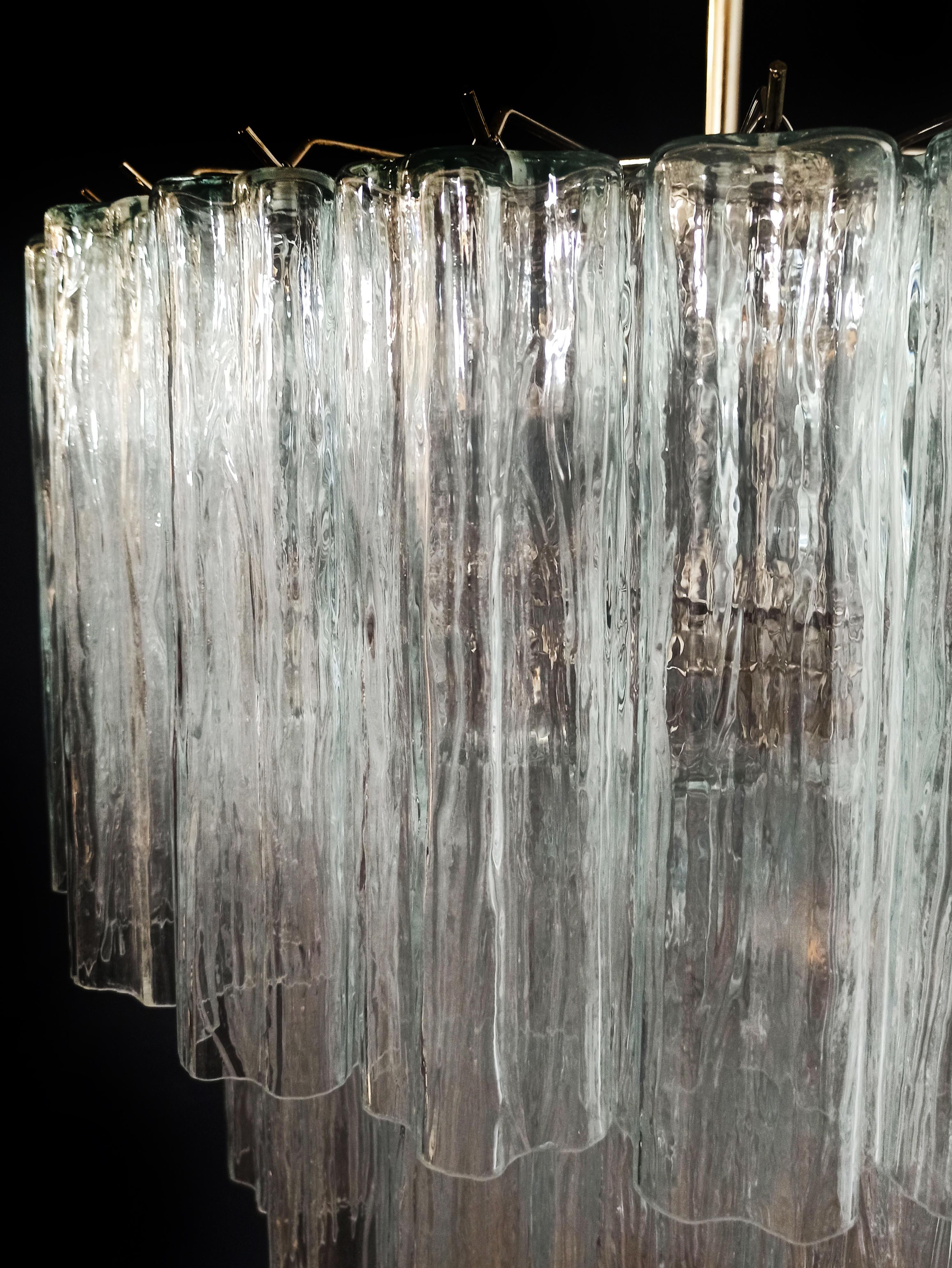 Mid-Century Modern Beautiful Large three-Tier Murano Glass Tube Chandeliers - 52 glasses For Sale