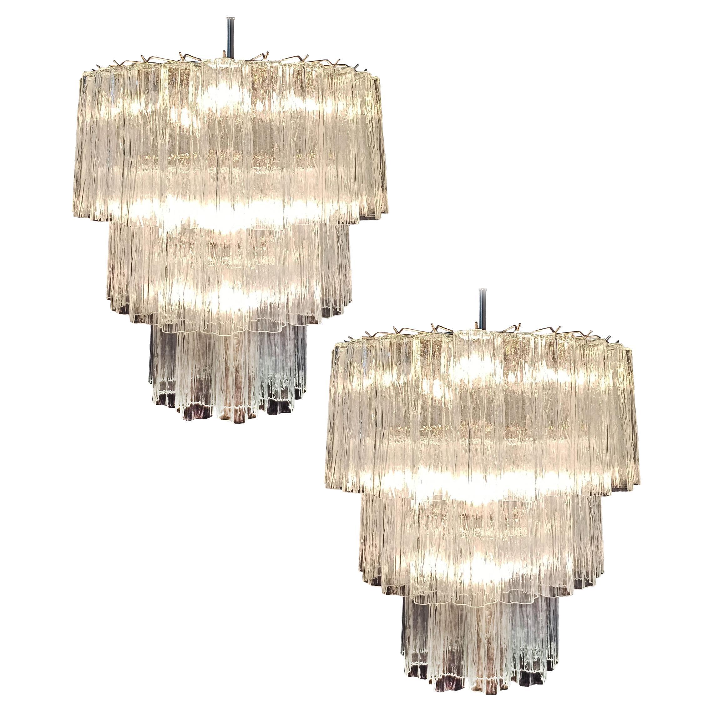 Beautiful Large three-Tier Murano Glass Tube Chandeliers - 52 glasses For Sale