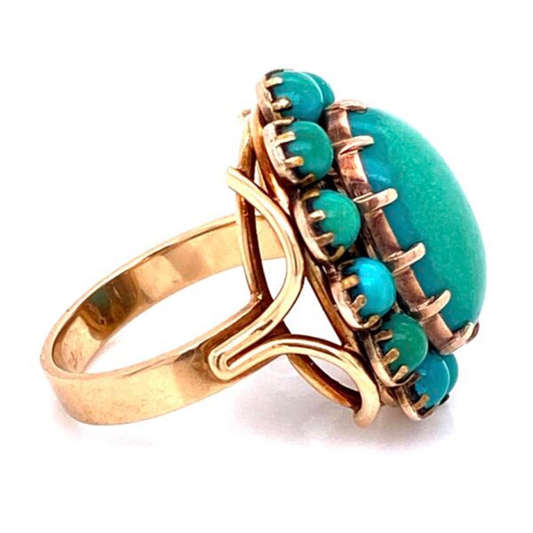 Beautiful Large Turquoise Cluster Gold Statement Ring Fine Estate