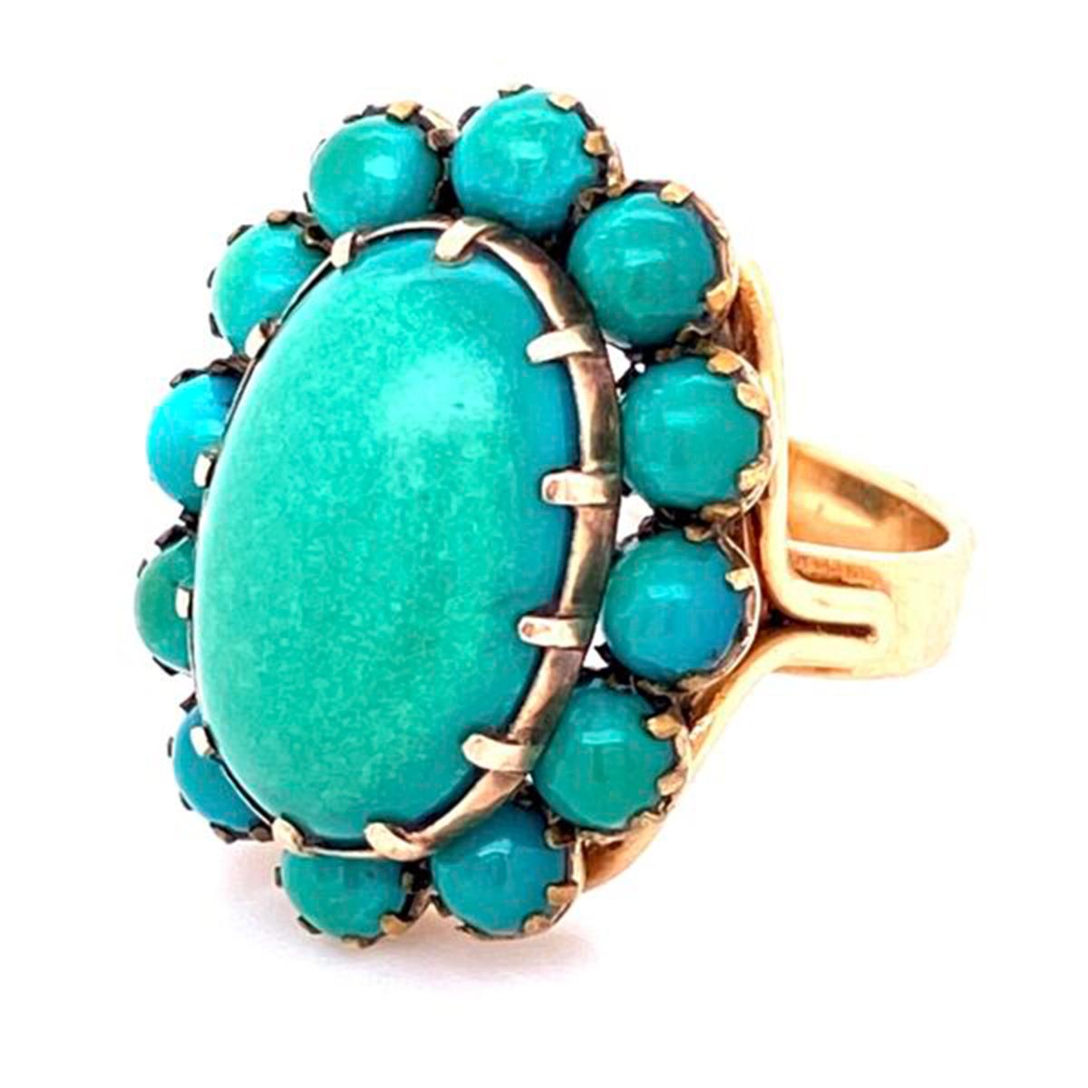 Beautiful Large Turquoise Cluster Gold Statement Ring Fine Estate Jewelry 1