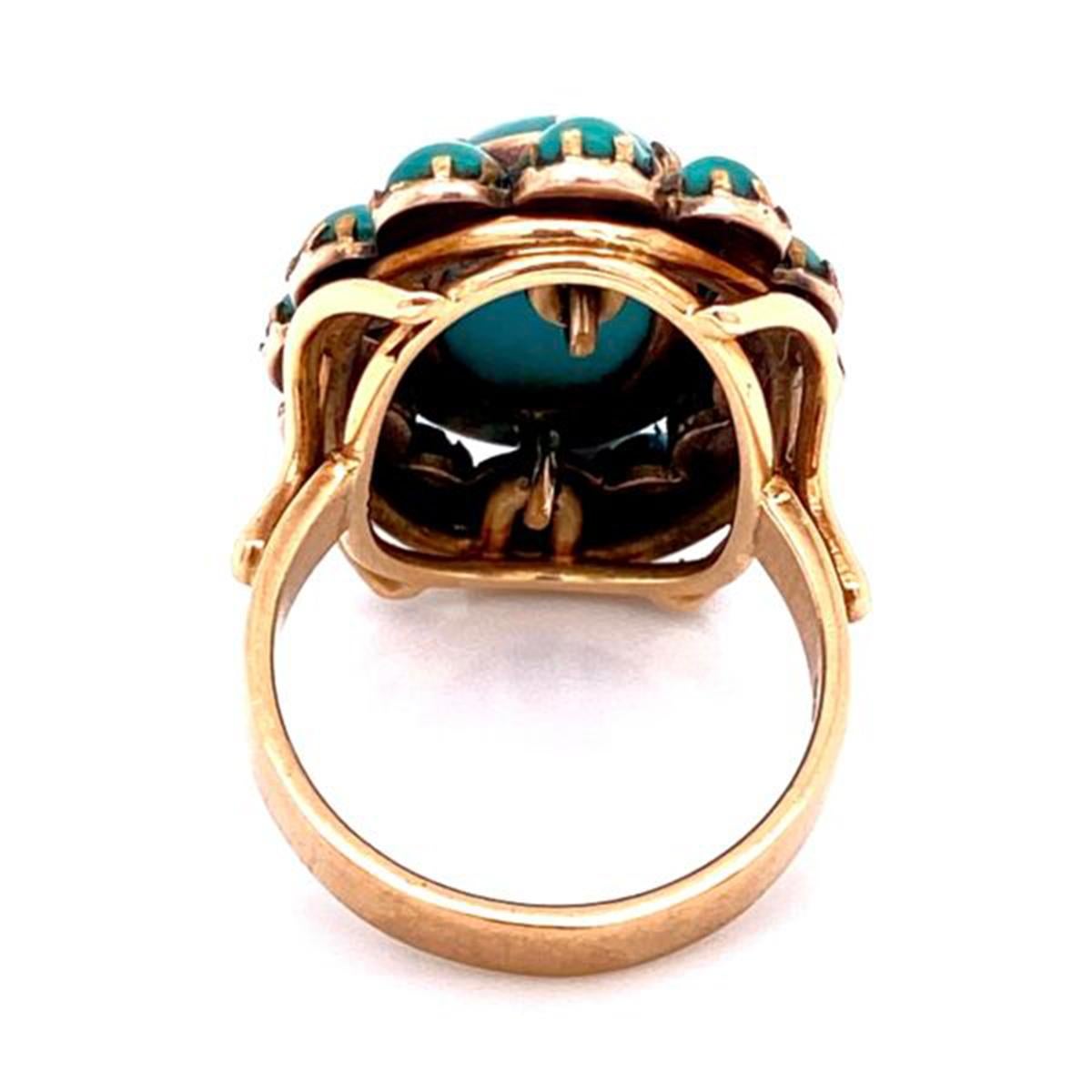 Beautiful Large Turquoise Cluster Gold Statement Ring Fine Estate Jewelry 2