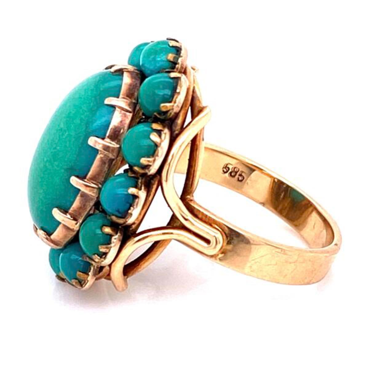 Beautiful Large Turquoise Cluster Gold Statement Ring Fine Estate Jewelry 3