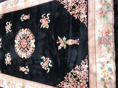 Bobyrug’s Beautiful Large Vintage Chinese Black Field Rug