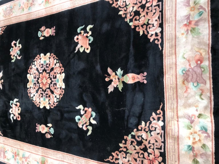 Beautiful Large Vintage Chinese Black Field Rug For Sale at 1stDibs ...
