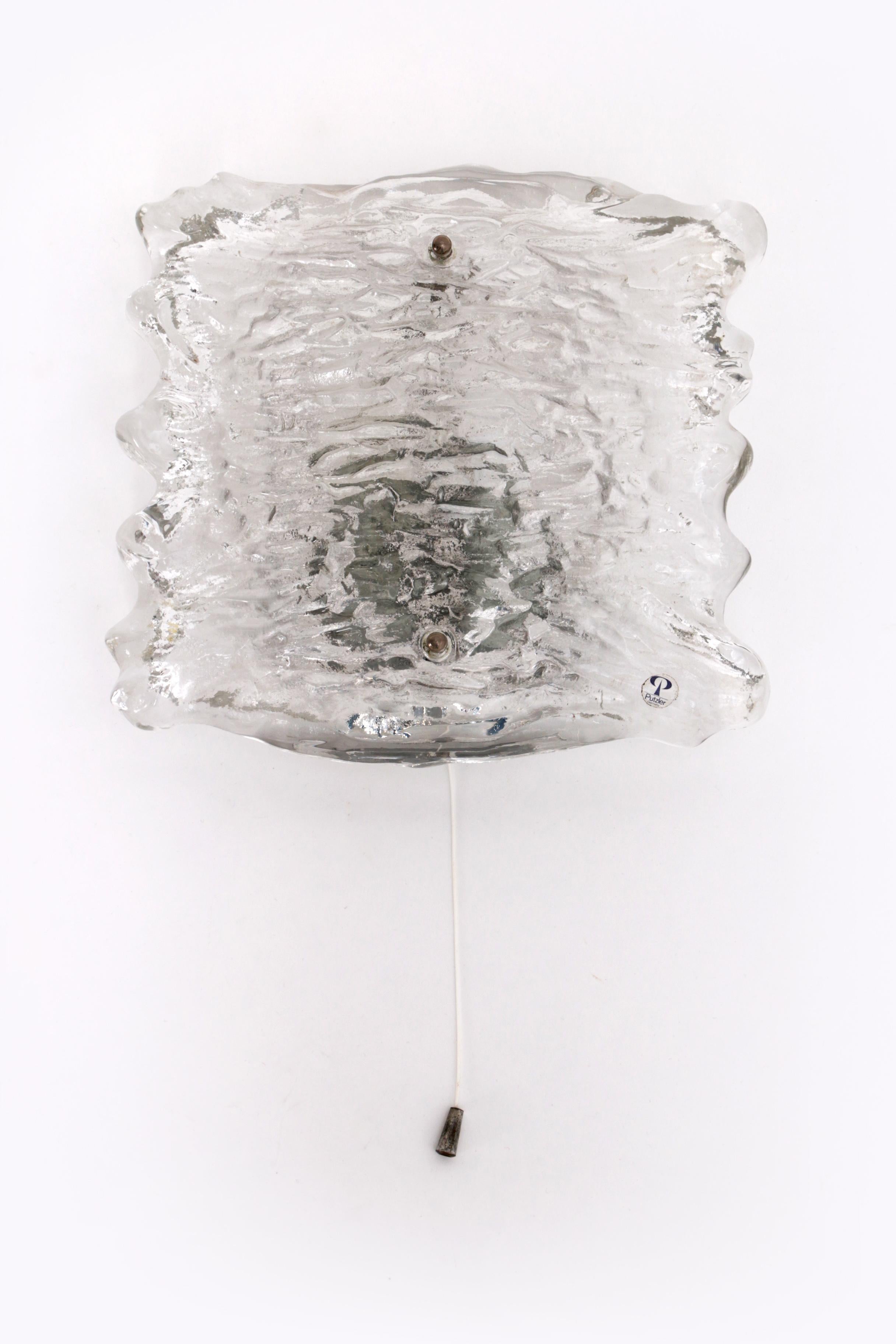 Glass Beautiful large wall lamp Peil & Putzler ice glass, 1960 Germany For Sale