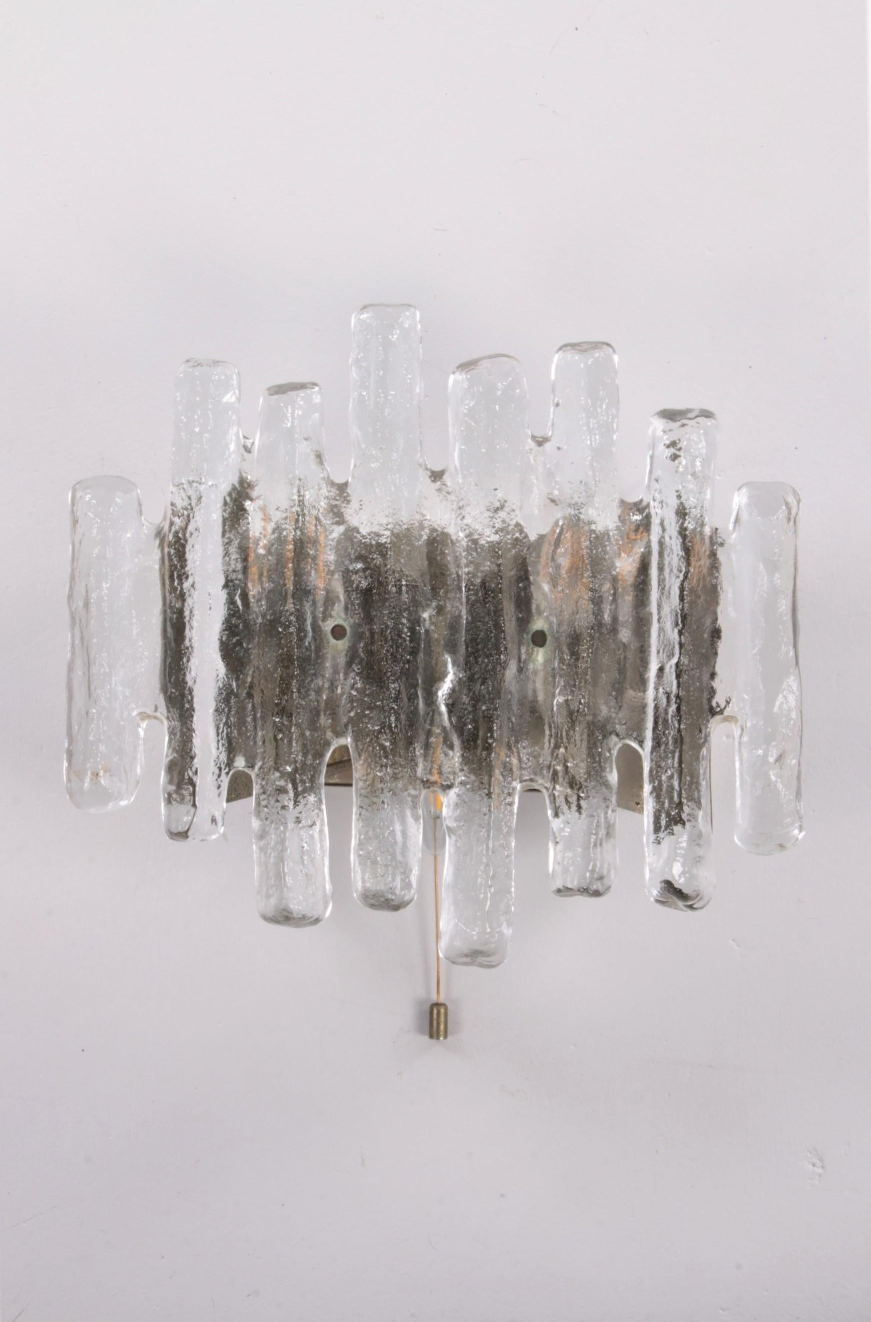 Mid-Century Modern Beautiful Large Wall Lamp with Ice Glass Made by J.T. Kalmar, 1960s For Sale