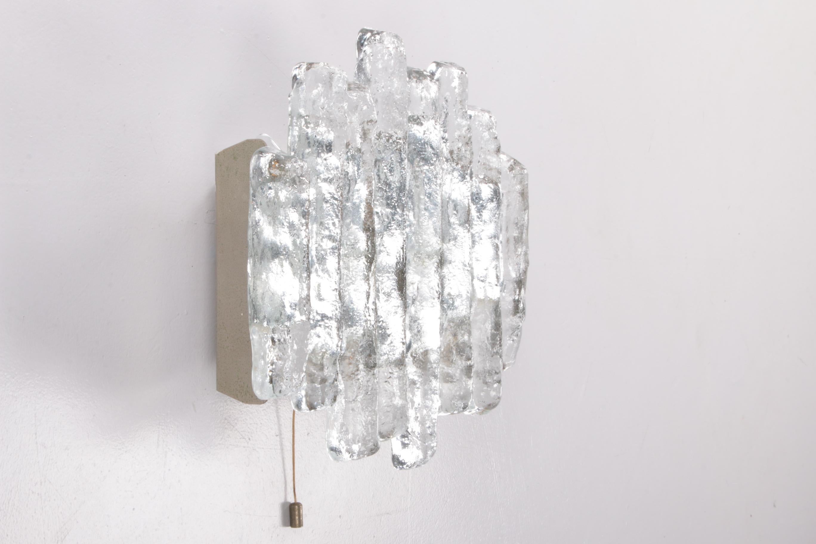 Beautiful Large Wall Lamp with Ice Glass Made by J.T. Kalmar, 1960s In Excellent Condition For Sale In Oostrum-Venray, NL