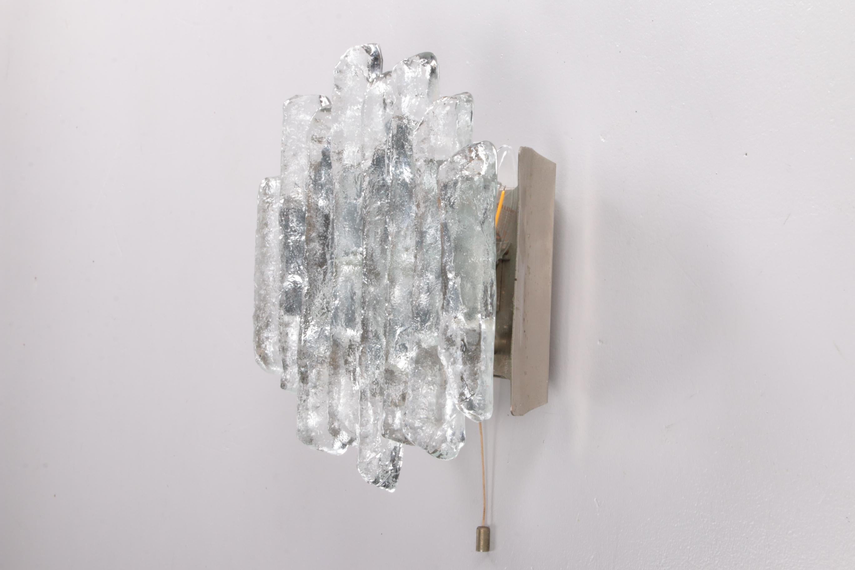 Mid-20th Century Beautiful Large Wall Lamp with Ice Glass Made by J.T. Kalmar, 1960s For Sale