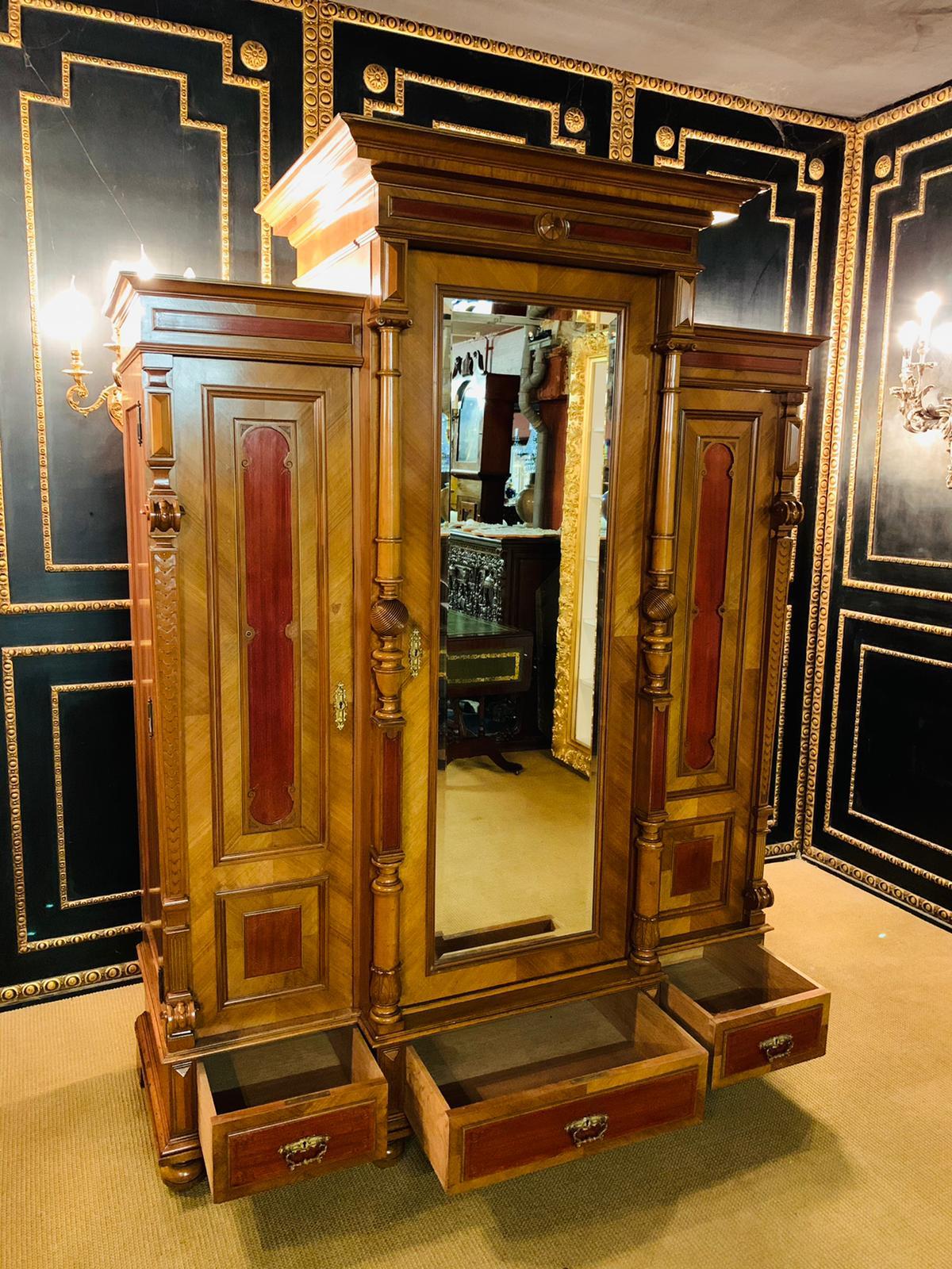 Beautiful Large Wilhelminian Style Wardrobe, Berlin from Around 1880 Walnut/Oak 6