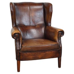 Retro  Beautiful large wingback chair made of sheepskin leather